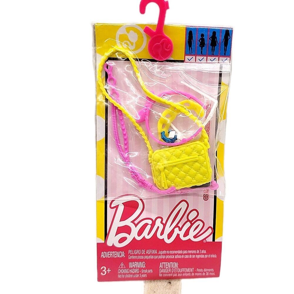Barbie Fashionistas Tech Trends Accessory Pack 8 plece Yellow Hand Bag Belt Etc